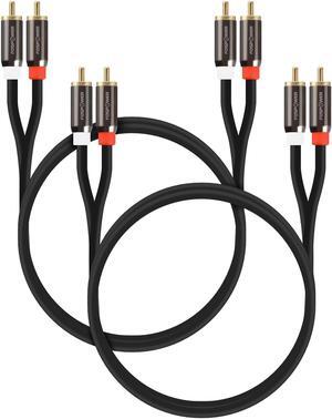 FosPower (2 Pack 2 RCA M/M Stereo Audio Cable [24K Gold Plated | Copper Core] 2RCA Male to 2RCA Male [Left/Right] Premium Sound Quality Plug - 3FT