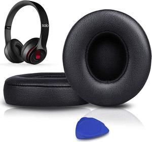 Earpads Cushions Replacement for Beats Solo 2 & Solo 3 Wireless On-Ear Headphones Ear Pads with Soft Protein Leather Added Thickness - (Black)