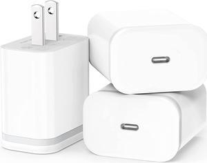 USB C Charger Block 3-Pack 20W Type-C Fast Charging Phone Wall Plug Portable Power Adapter USBC Brick USB-C Box for iPhone 16 15 14 13 12 11 Pro Max Plus XS X XR SE 8 7 6 6S, Pad