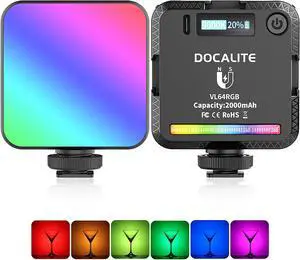 VIJIM VL64 RGB LED Video Light, 360° Full Color Camera Light w 3 Cold Shoe, 2000mAh Rechargeable Photography light for Video Shooting, 2500-9000K Dimmable Panel Lamp w LCD, Support Magnetic Attraction