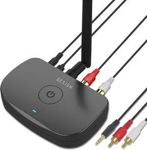 Besign BE-RCA Long Range Bluetooth Music Receiver Wireless Audio Adapter for Wired Speakers or Home Music Streaming Stereo System Black