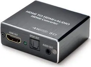 AGPtEK 4K x 2K HDMI Audio Extractor Splitter HDMI to HDMI Audio Converter Adapter Support Ultra HD 4K Toslink Optical Audio Output and 3.5mm Audio with Optical Fiber Cable