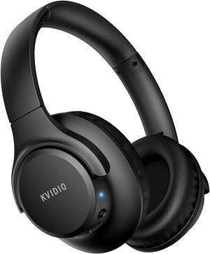 Bluetooth Headphones Over Ear, KVIDIO 55 Hours Playtime Wireless Headphones with Microphone, Foldable Lightweight Headset with Deep Bass,HiFi Stereo Sound for Travel Work Laptop PC Cellphone (Black)