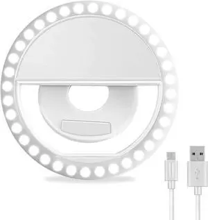 Selfie Ring Light Rechargeable Portable Clip-on Selfie Fill Light with 36 LED for iPhone/Android Smart Phone Photography Camera Video Girl Makes up (White)