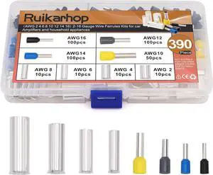 390pcs AWG (2 4 6 8 10 12 14 16) Wire Ferrules Kits Crimp Terminal Connector Kits 390pcs AWG (2 4 6 8 10 12 14 16) Wire Ferrules Kits Crimp Terminal Connector Kits