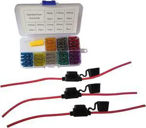 KOLACEN Automotive Car Regular Standard Blade Type Fuse Assorted Kit 81 Pieces + 3 Pieces in-line 12 Gauge Standard Fuse Holder