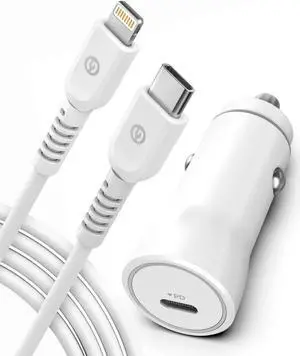 Galvanox Ultra-Fast iPhone Car Charger with Lightning to USB Type-C Cable (MFi Apple Certified) Rapid Charging Power Adapter (for iPhone 14/13/12/11,Pro/Pro Max/Plus/SE, iPad)