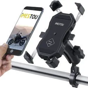 iMESTOU Motorcycle Ball Phone Mount RAM Bike Phone Holder with 1" Ball Double Socket Arm & Aluminum Handlebar Base, One-Hand Operation, Fits for 3.5-6.8 Inch Cellphones Up to 11mm Thick