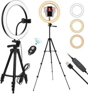 ZUOCHEN 10" Selfie Ring Light Tripod with Extendable Stand and Flexible Phone Holder Dimmable Circle Light 3 Color Modes for Live Stream/Makeup Beauty/YouTube Video, Compatible with iPhone & Android