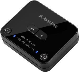 Avantree Audikast Plus Bluetooth 5.0 Transmitter for TV with Volume Control, aptX Low Latency Audio Adapter for 2 Headphones (Optical, AUX, RCA, USB), Class 1 Long Range 100ft - No Receiver Mode