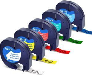 COLORWING Replacement for Dymo Letratag Labeling Refills Plastic Label Tape 12mm x 4m for Letra Tag LT100H LT100T QX50 Label Maker91331 91332 91333 91334 91335 (1/2" x 13')5-Pack