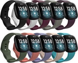 Compatible with Fitbit Versa 4 / Versa 3 / Sense 2 / Sense Bands Women Men, Glossy Classic Flexible Silicone Wristband Sweat Resistant Bracelet Sport Strap for Versa 4 & Sense 2 Smartwatch (10Colors)