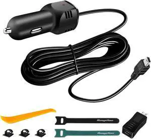 Dash Camera Car Charger, Mini USB and Micro USB Interfaces, Driving Recorders Power Cord Universal Car Adapter Power Cord 3.5m/11.5ft 12V/24V to DC5V 2A(I Interface)