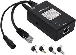 ANVISION Active Gigabit PoE Splitter Adapter with Multi-Size Tips, IEEE 802.3af Compliant, DC 5V 9V 12V Power Output, for IP Camera AP Voip Phone and More