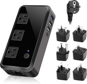 2300W Voltage Converter 220V to 110V Universal Travel Adapter/Power Converte with 3 USB Ports 3 AC Outlets 1 Type-C in EU/UK/AU/US/IT/South Africa More Than 150 Countries Over The World (Black)