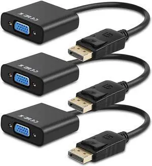 Display Port to VGA 3 Pack Gold-Plated DisplayPort to VGA Converter Adapter (Male to Female) for Computer Desktop Laptop PC Monitor Projector HDTV HP    and More