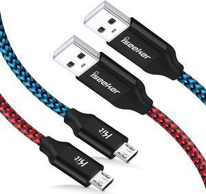 Micro USB Cable 15ft,Extra Long Braided Andorid Charging Cords, iSeekerKit 2Pack Colorful Micro USB to USB 2.0 for Android/Windows/PS4/Samsung Galaxy S6 S7 Edge,Note 5/4,LG,Moto,Nokia,HTC (Blue+Red)