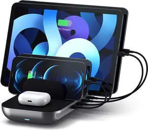Multi Device Charging Station with Wireless Charging - for iPad Pro/Air M1 iPhone 16 15/14/13/12/11 Pro Max/Pro AirPods 2/1