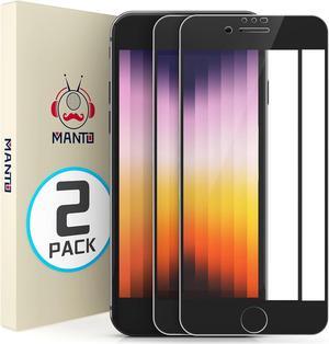 MANTO 2 Pack Screen Protector for iPhone SE 3 (2022), iPhone SE 2020, iPhone 8, iPhone 7, iPhone 6S, iPhone 6 Full Coverage Tempered Glass Screen Protector Film Edge to Edge Protection 4.7 Inch, Black