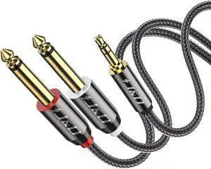 3.5mm 1/8 inch TRS Male to Dual 6.35mm 1/4 inch TS Male Mono Stereo Y-Cable Splitter for Amplifiers/Audio Mixer/Audio Recorder/MP3/MP4 Nylon Braid Gold Plated Copper Shell 1.5 Feet