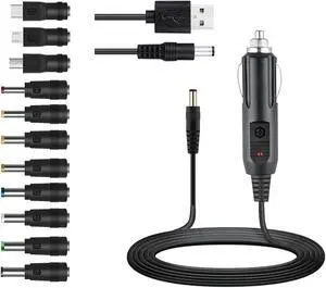 Universal 12V Car Charger(Max 10A) + 5V DC Power Cable,with 11 Connectors for DVD Player,Camera,GPS,Bluetooth Speakers,Shaver Fans