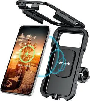 Waterproof IP67 Motorcycle Phone Mount Wireless/USB C Charger Handlebar Cellphone Holder Quick Charge for 5.5"-6.8" Phones, Work by Wiring to 12/24V Motorcycles or Plugging to USB A Sockets Waterproof IP67 Motorcycle Phone Mount Wireless/USB C Charger Handlebar Cellphone Holder Quick Charge for 5.5"-6.8" Phones, Work by Wiring to 12/24V Motorcycles or Plugging to USB A Sockets