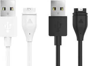 MoKo Charger Fit Garmin Vivoactive 3/ Fenix 5/5 Plus/5S/5S Plus/5X/5X Plus/Forerunner 745/Instinct/Quatix 5/Quatix 5 Sapphire, [2-Pack] Replacement USB Data Sync Charging Cable Wire - Black & White
