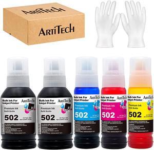 ARTITECH Compatible Ink Bottle Replacement for T502 502 Refill Ink for EcoTank ET-2750 ET-2760 ET-3700 ET-3710 ET-3750 ET-3760 ET-4750 ET-4760 ST-2000 Printer (Black, Cyan, Magenta, Yellow, 5 Pack)