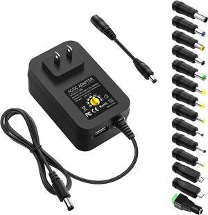 ALITOVE 30W Universal AC to DC Power Supply Adapter 3V to 12V Adjustable with 14Adapter Tips & USB Port for Household Electronics Routers 2.5A Max