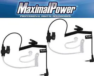 MaximalPower RHF 617-1N X2 3.5mm RECEIVER/LISTEN ONLY Surveillance Headset Earpiece with Clear Acoustic Coil Tube Earbud Audio Kit For Two-Way Radios -2 Pack