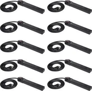 Rectangular 6-Outlet Surge Protector Power Cord Strip, 790 Joule, Black, 10-Pack