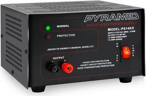 Pyramid Universal Compact Bench Power Supply - 12 Amp Linear Regulated Home Lab Benchtop AC-to-DC 12V Converter w/ 13.8 Volt DC 115V AC 270 Watt Power Input, Screw Type Terminals, Cooling Fan PS14KX