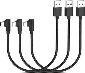 1ft Right Angle USB C Cable Fast Charging, 3 Pack 90 Degree USB A to USB Type C Cord Short 3A Compatible with Samsung Galaxy Note 10 S9 S10 S20 S21 Google Pixel 4a 5g LG Stylo 6 5 V60