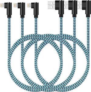iPhone Charger Apple MFi Certified 90 Degree 10ft 3 Pack Lightning Cable Braided Right Angle Charging Cord Compatible with iPhone 13 12 11 Pro12 Mini XS Max 8 7 Plus 6 iPad Blue10 Foot