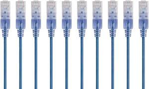 Monoprice 10-Pack SlimRun Cat6A Ethernet Network Patch Cable 10G 2ft Blue