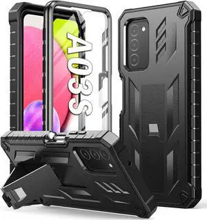 for Samsung Galaxy A03S Phone Case: Built in Hard Kickstand & Touch Protector Military Shockproof TPU Sturdy Soft Rugged Heavy Duty Armor Full Body Protection Grade Phone Cover - Black