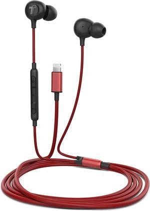 Thore iPhone 13/14 Earphones (V60) Wired in Ear Lightning Earbuds (Apple MFi Certified) Headphones with Microphone/Remote for iPhone 12/11/Pro Max/Xr/Xs Max/X/8/7 - Red