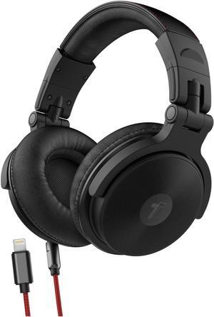 Thore Over Ear iPhone Headphones with Lightning Connector (Apple MFi Certified)  Closed Back Studio DJ Monitor Earphones (50mm Neodymium Drivers) (V200 Black/Red)