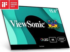 ViewSonic VX1655-4K-OLED 15.6 Inch 4K UHD Portable OLED Monitor with 2 Way Powered 60W USB C, Mini HDMI, Dual Speakers, and Built in Stand with Smart Cover