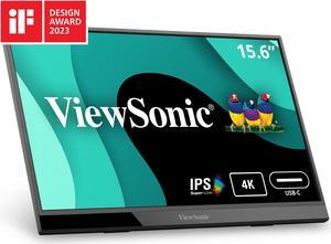 ViewSonic VX1655-4K 15.6 Inch 4K UHD Portable LED IPS Monitor with 2 Way Powered 60W USB C, Mini HDMI, Dual Speakers, and Built in Stand with Tripod mount