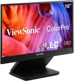 ViewSonic VP16-OLED 15.6" 1080p Portable OLED Monitor with 2 Way Powered 40W USB C, Pantone Validated, Factory Calibrated, Built in Ergonomic Stand with Protective Cove