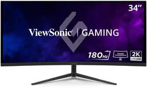 ViewSonic VX3418C-2K 34 Inch UltraWide QHD 1440p Curved Gaming Monitor with 180Hz, 1ms, 21:9, Advanced Ergonomics, FreeSync Premium, HDR10, HDMI, and DisplayPort Inputs