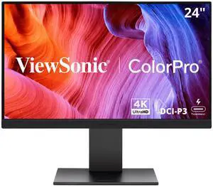 ViewSonic VP2488-4K 24 Inch 4K Mac-Ready Monitor with 100%sRGB, 98% DCI-P3, Pantone Validated, Advanced Ergonomics, Thunderbolt 4, USB Hub, HDMI, and DP for Home and Office
