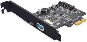 SuperSpeed USB 3.1 Type C + USB 3.0 PCI-Express Expansion Card Riser 15pin SATA Power Connector PCIE X1 Adapter ASM3142 Chipsets
