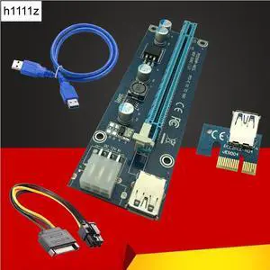 006C PC PCIe PCI-E PCI Express Riser Card 1x to 16x USB 3.0 Data Cable SATA to 6Pin IDE Molex Power Supply for BTC Miner Machine