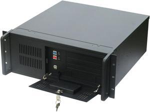4U black industrial control chassis, 8 3.5" hard disk positions, support 12"×9.6" and below size motherboards, support 2 front USB ports, standard PS2 power supply position, empty chassis