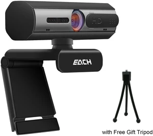 EACH 1080P HD Webcam with Autofocus, Dual NoiseCanceling Microphone, Privacy Cover, LowLight Correction, Plug & Play Web Camera with Free Tripod for Laptop Desktop PC Video Calling Conference Stream EACH 1080P HD Webcam with Autofocus, Dual NoiseCanceling Microphone, Privacy Cover, LowLight Correction, Plug & Play Web Camera with Free Tripod for Laptop Desktop PC Video Calling Conference Stream