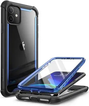 i-Blason Ares Case for iPhone 11 6.1 inch (2019 Release), Dual Layer Rugged Clear Bumper Case With Built-in Screen Protector (Blue)
