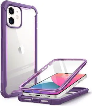 i-Blason Ares Series Designed for iPhone 12 Mini Case (2020), Dual Layer Rugged Clear Bumper Case with Built-in Screen Protector (Purple)