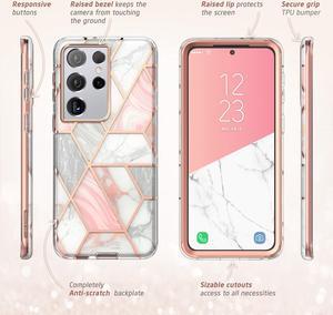 i-Blason Cosmo Series Case for Samsung Galaxy S21 Ultra 5G (2021 Release), Slim Stylish Protective Bumper Case Without Built-in Screen Protector, Marble, 6.8"